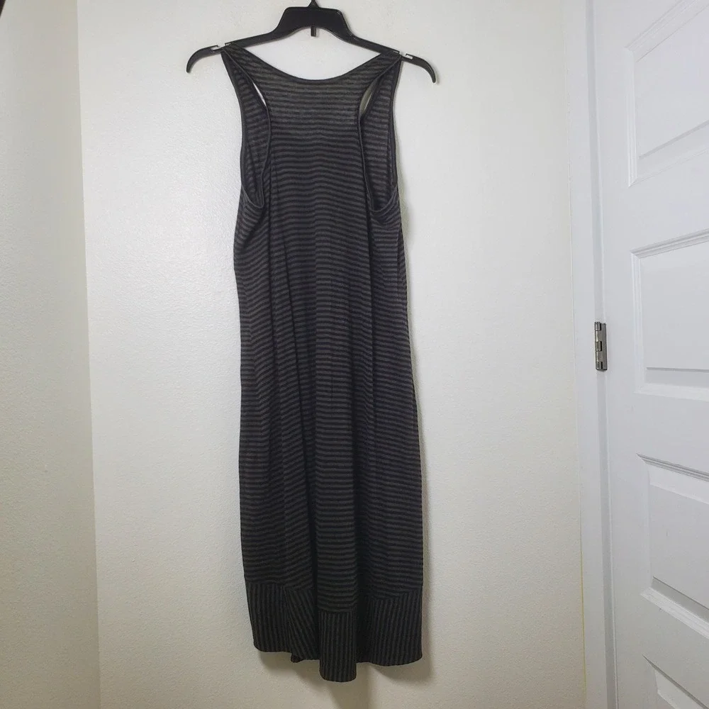 Eileen Fisher Striped‎ Linen Knit Racerback Tank Dress Grey Black Size Large